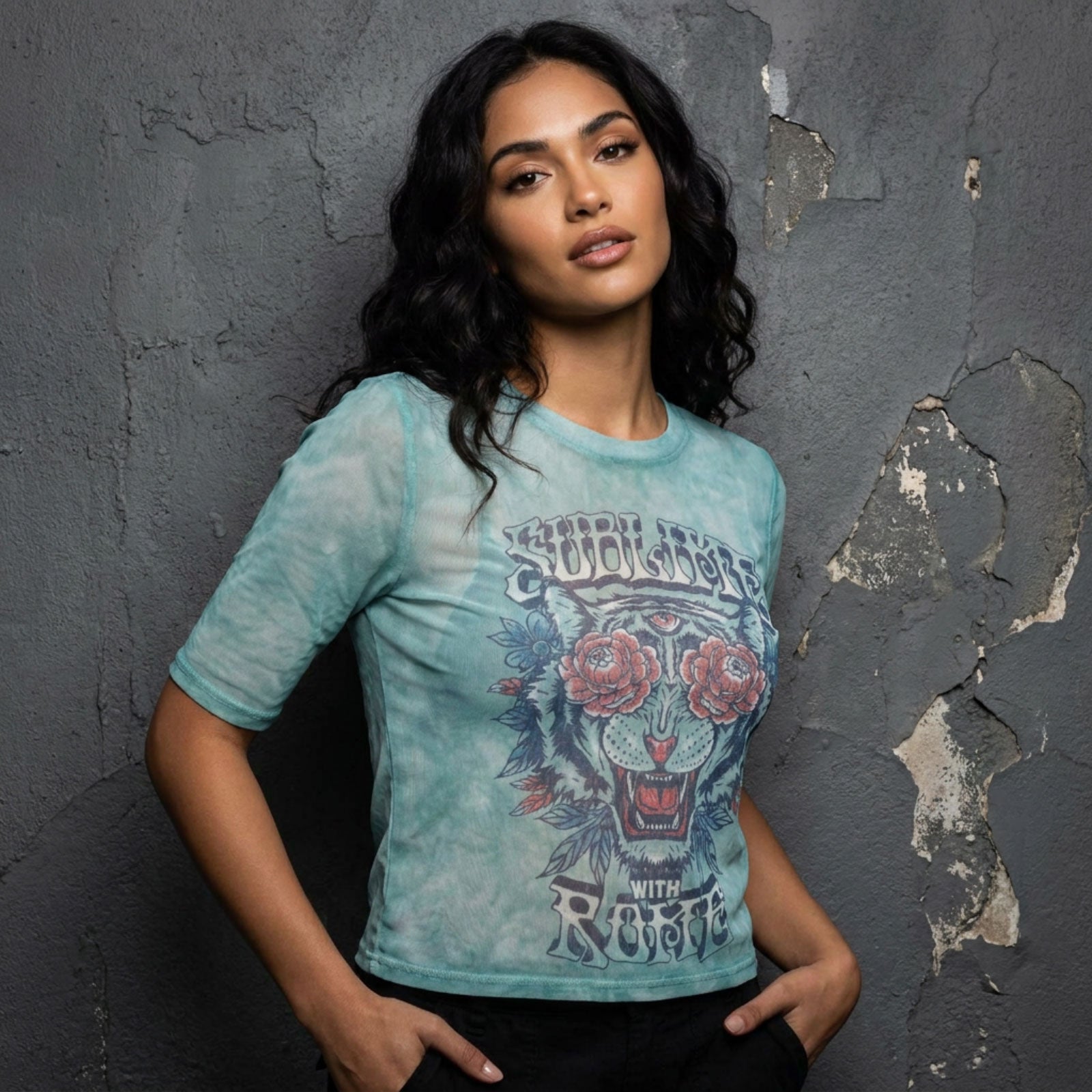 Sublime Ladies Mesh Crop Top: With Rome (Light Blue)