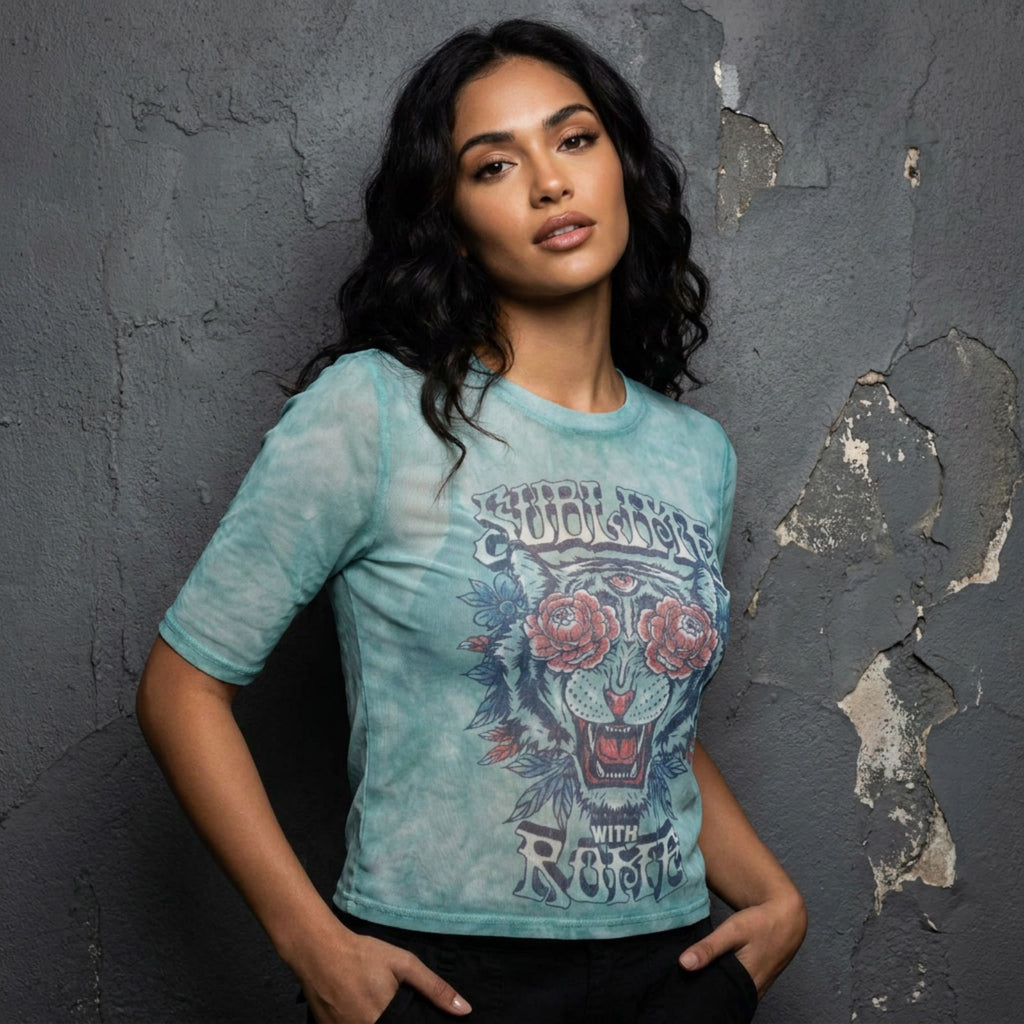 Sublime Ladies Mesh Crop Top: With Rome (Light Blue)