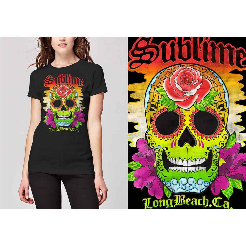 Sublime Ladies T-Shirt: Colour Skull (Black)