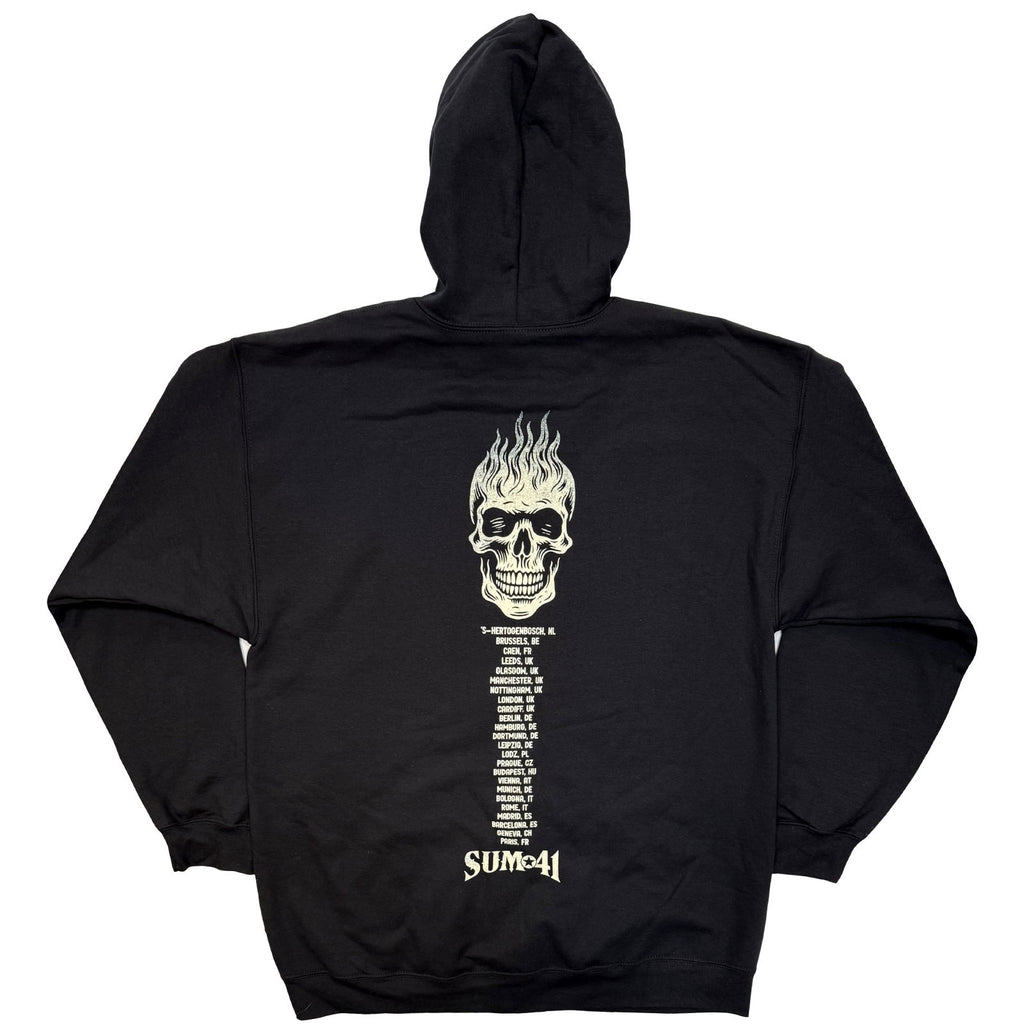 Sum 41 Unisex Zipped Hoodie: Tour '24 Pt.2 Pocket Logo & Skull (Black) (Back Print) (Ex-Tour)