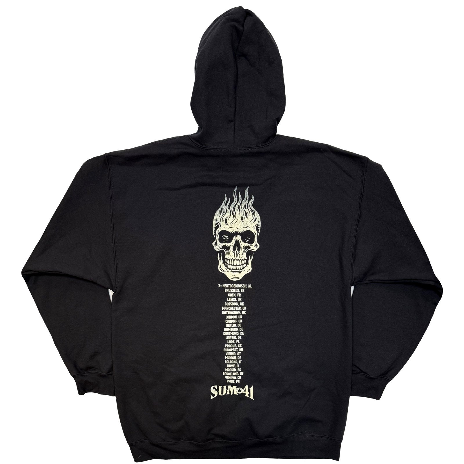 Sum 41 Unisex Zipped Hoodie: Tour '24 Pt.2 Pocket Logo & Skull (Black) (Back Print) (Ex-Tour)