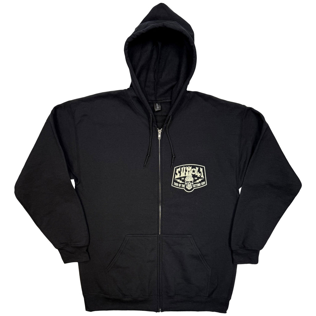 Sum 41 Unisex Zipped Hoodie: Tour '24 Pt.2 Pocket Logo & Skull (Black) (Back Print) (Ex-Tour)