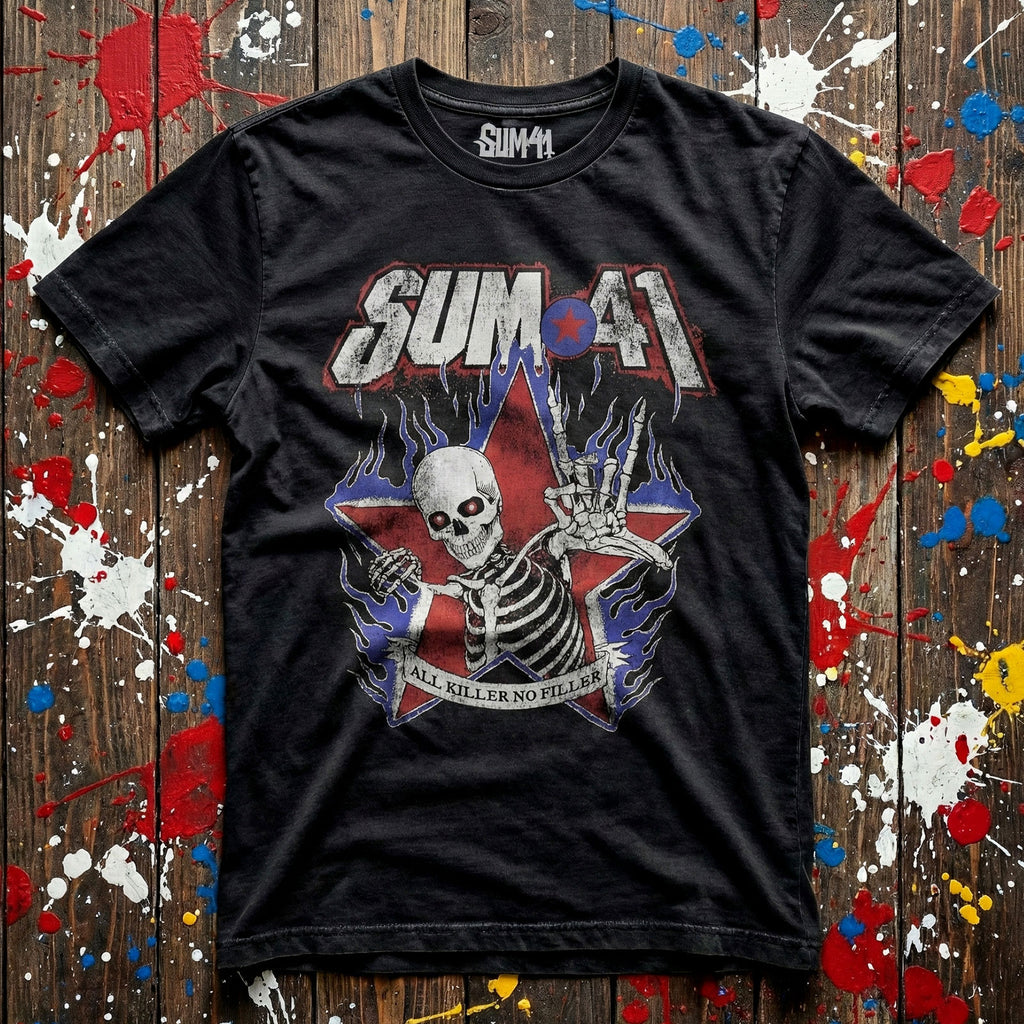 Sum 41 Unisex Premium Carbon T-Shirt: All Killer No Filler Skeleton (Black)