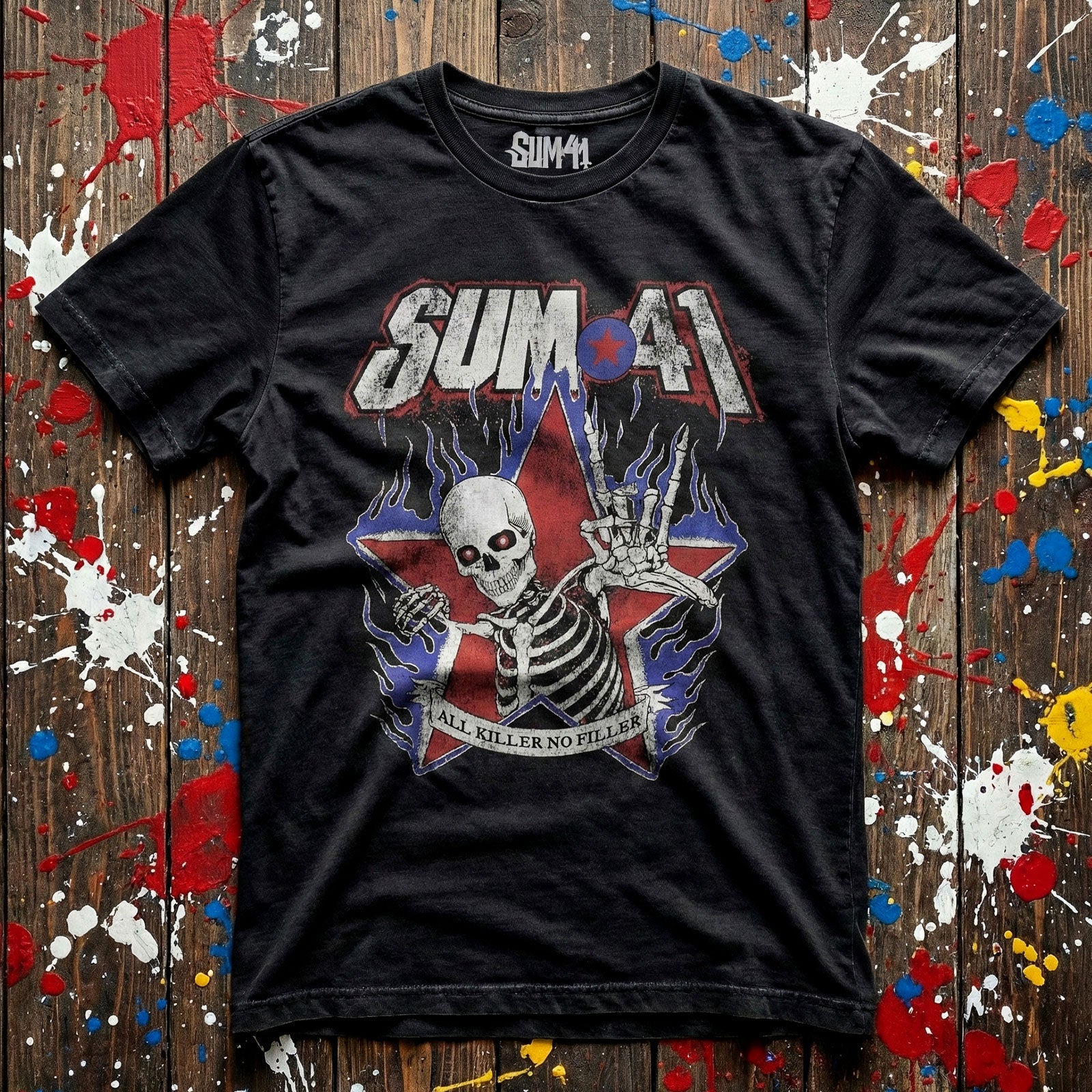 Sum 41 Unisex Premium Carbon T-Shirt: All Killer No Filler Skeleton (Black)