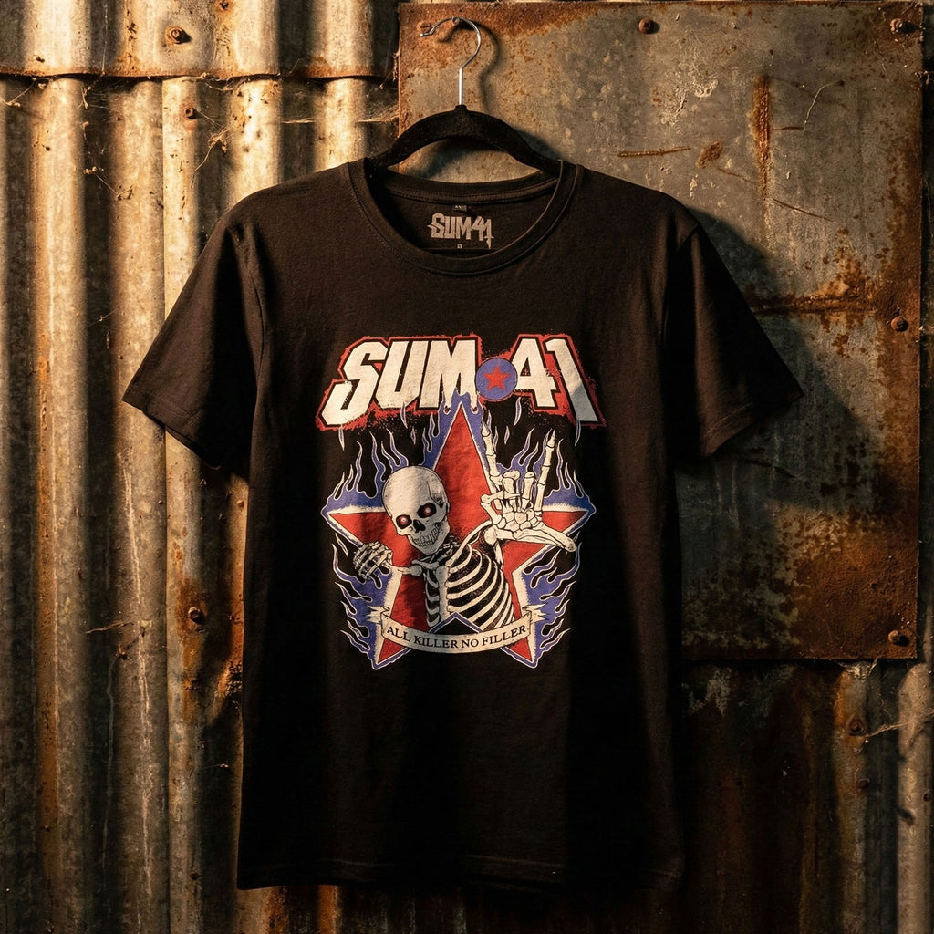 Sum 41 Unisex Premium Carbon T-Shirt: All Killer No Filler Skeleton (Black)