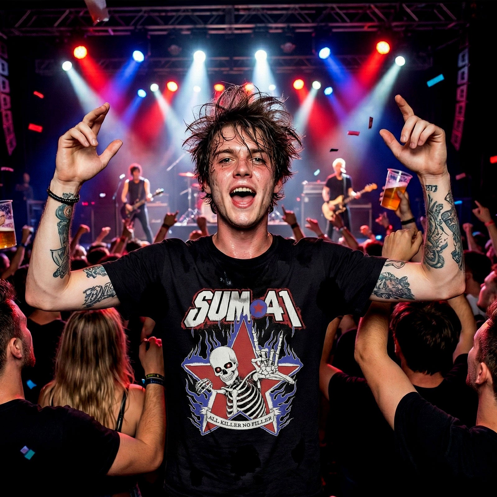Sum 41 Unisex Premium Carbon T-Shirt: All Killer No Filler Skeleton (Black)
