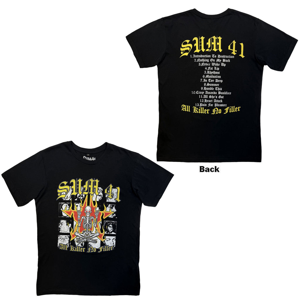 Sum 41 Unisex Premium Carbon T-Shirt: All Killer No Filler Tracklist (Black) (Back Print)