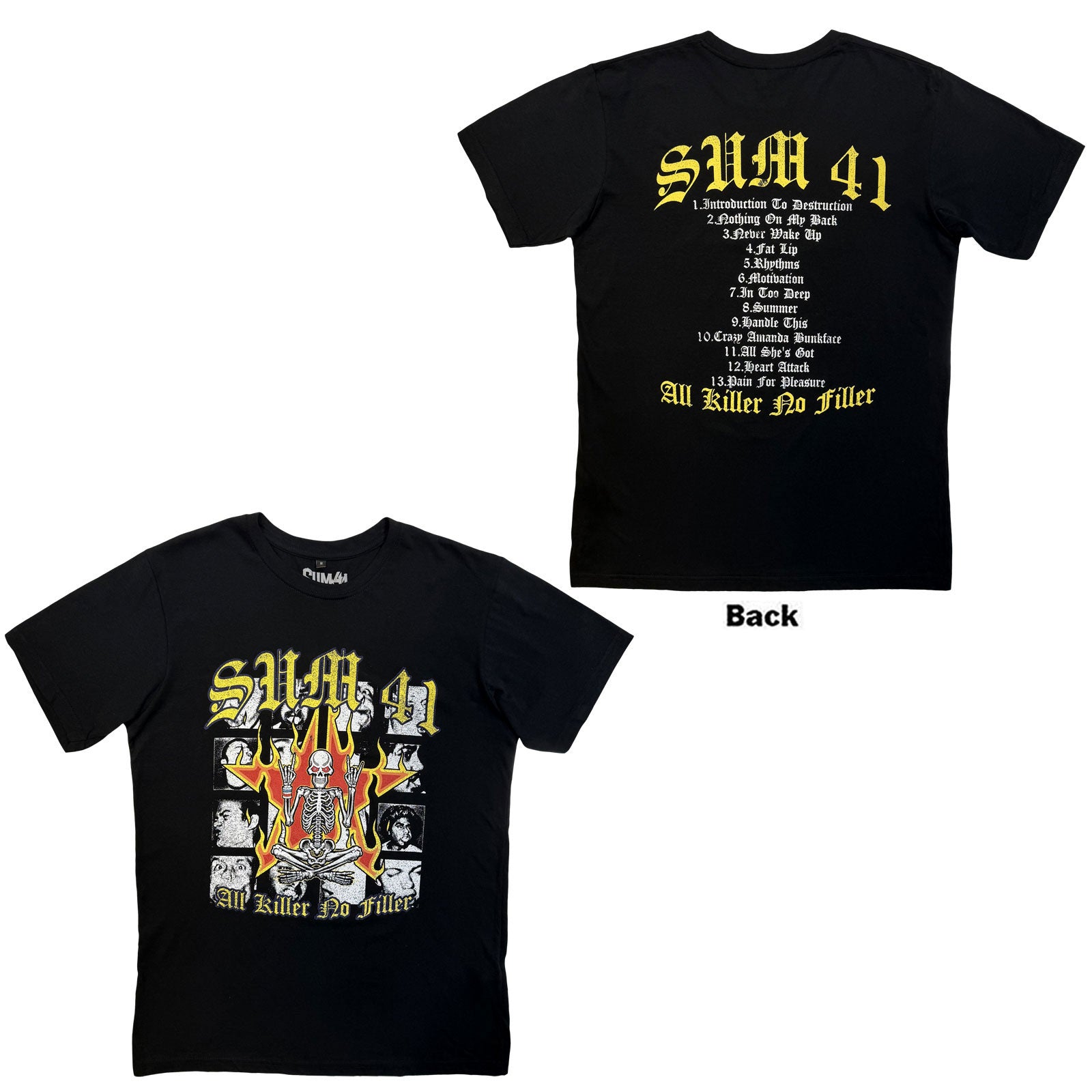 Sum 41 Unisex Premium Carbon T-Shirt: All Killer No Filler Tracklist (Black) (Back Print)