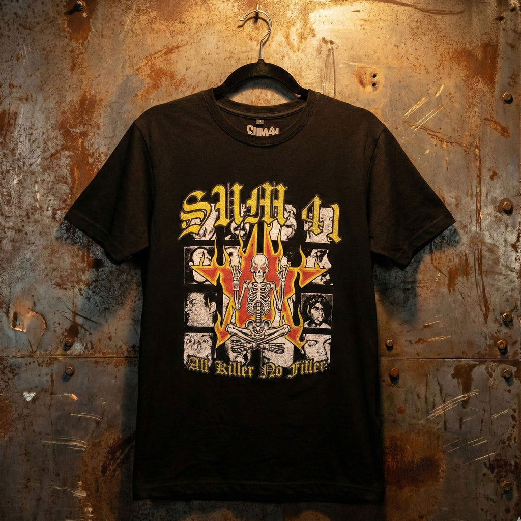 Sum 41 Unisex Premium Carbon T-Shirt: All Killer No Filler Tracklist (Black) (Back Print)