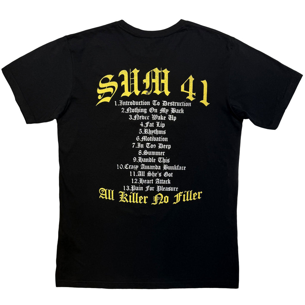 Sum 41 Unisex Premium Carbon T-Shirt: All Killer No Filler Tracklist (Black) (Back Print)