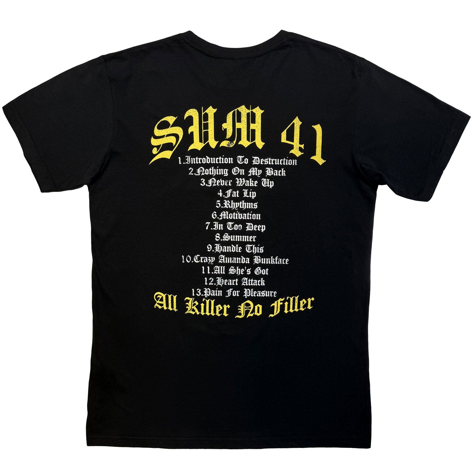 Sum 41 Unisex Premium Carbon T-Shirt: All Killer No Filler Tracklist (Black) (Back Print)