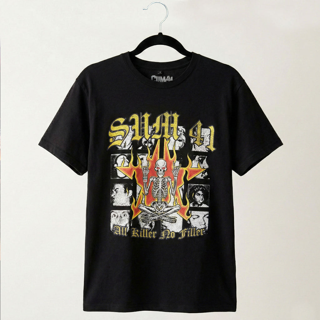 Sum 41 Unisex Premium Carbon T-Shirt: All Killer No Filler Tracklist (Black) (Back Print)