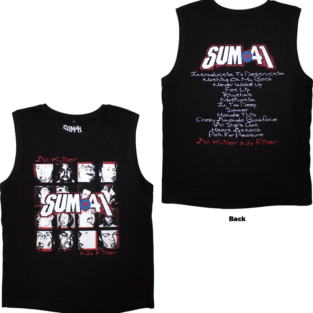 Sum 41 Unisex Tank T-Shirt: All Killer No Filler Tracklist (Black) (Back Print)