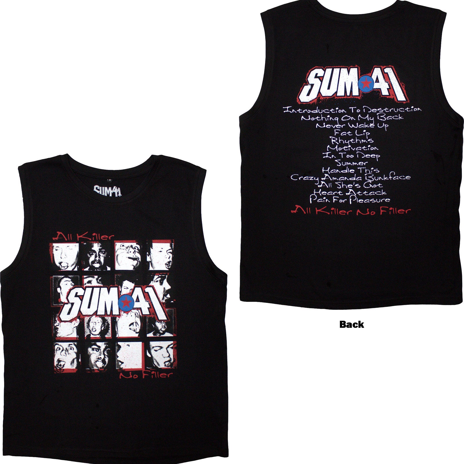 Sum 41 Unisex Tank T-Shirt: All Killer No Filler Tracklist (Black) (Back Print)