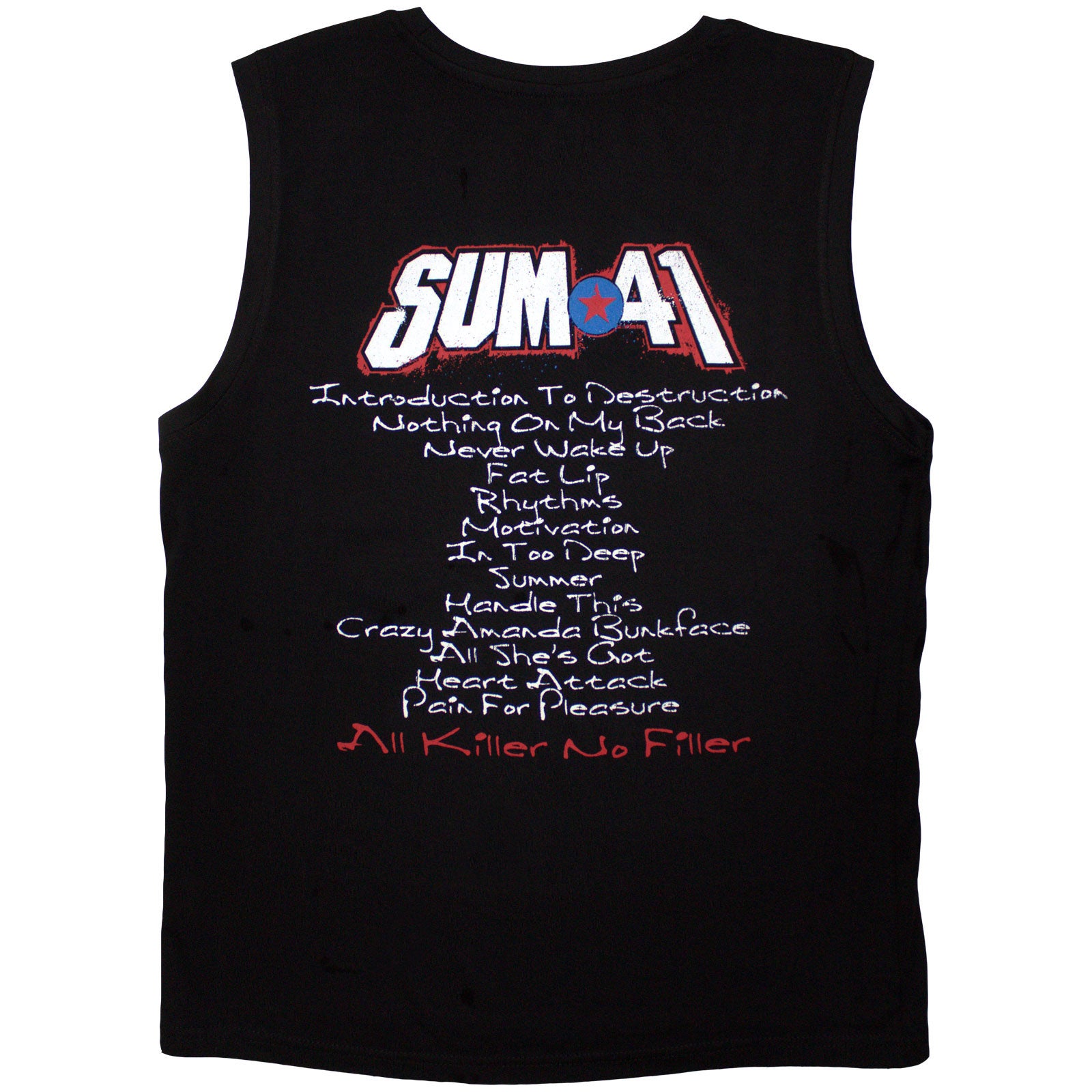 Sum 41 Unisex Tank T-Shirt: All Killer No Filler Tracklist (Black) (Back Print)