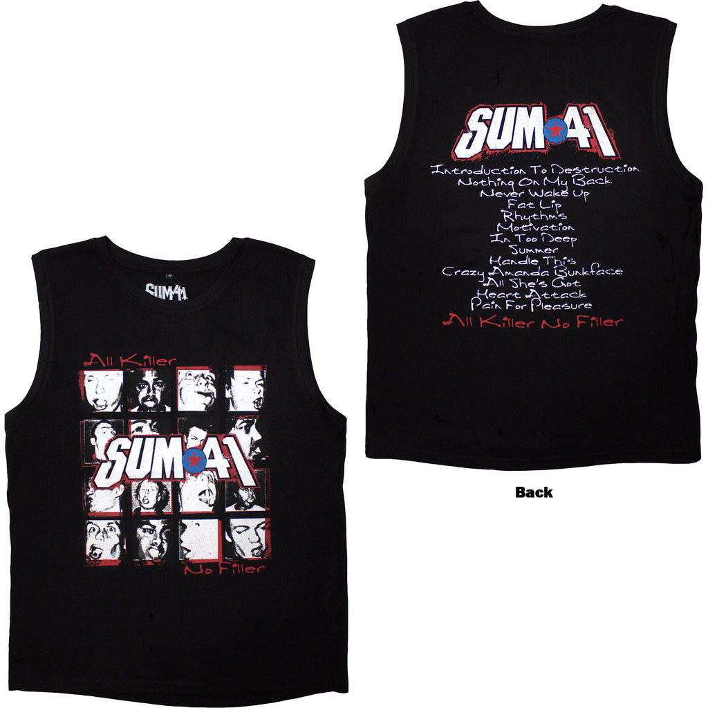Sum 41 Unisex Tank T-Shirt: All Killer No Filler Tracklist (Black) (Back Print)