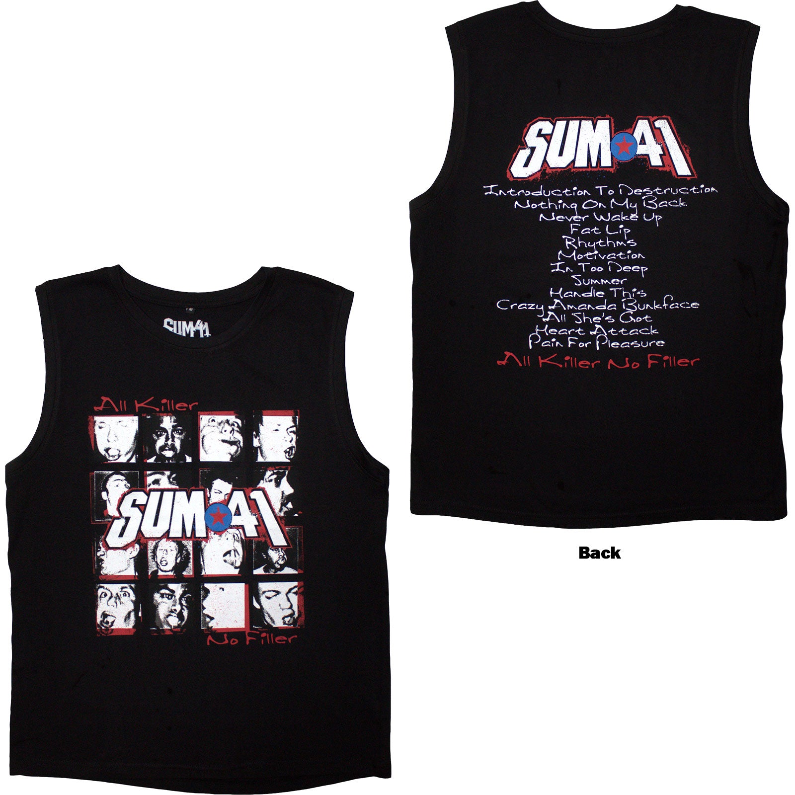 Sum 41 Unisex Tank T-Shirt: All Killer No Filler Tracklist (Black) (Back Print)