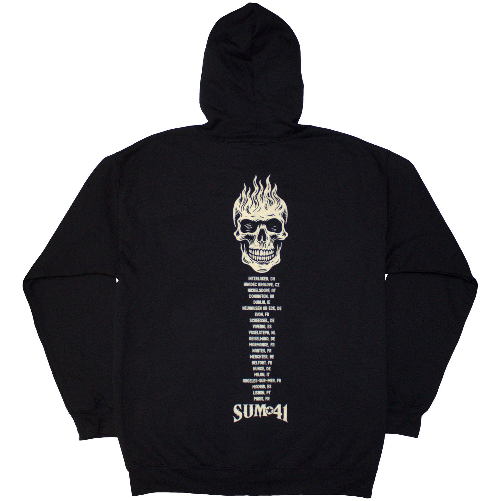 Sum 41 Unisex Zipped Hoodie: Tour '24 Pocket Logo & Skull Back (Black) (Back Print & Ex-Tour)