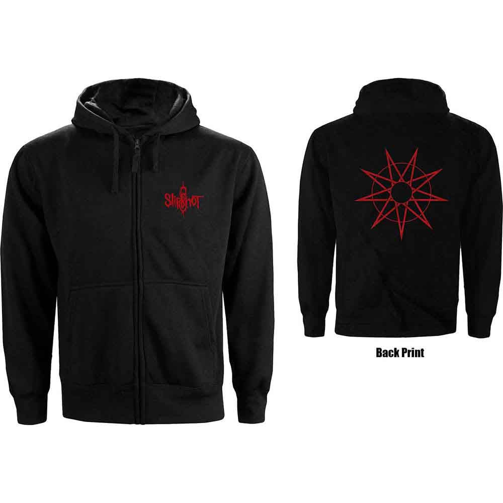 Slipknot Ladies Zipped Hoodie: 9 Point Star (Black) (Back Print)