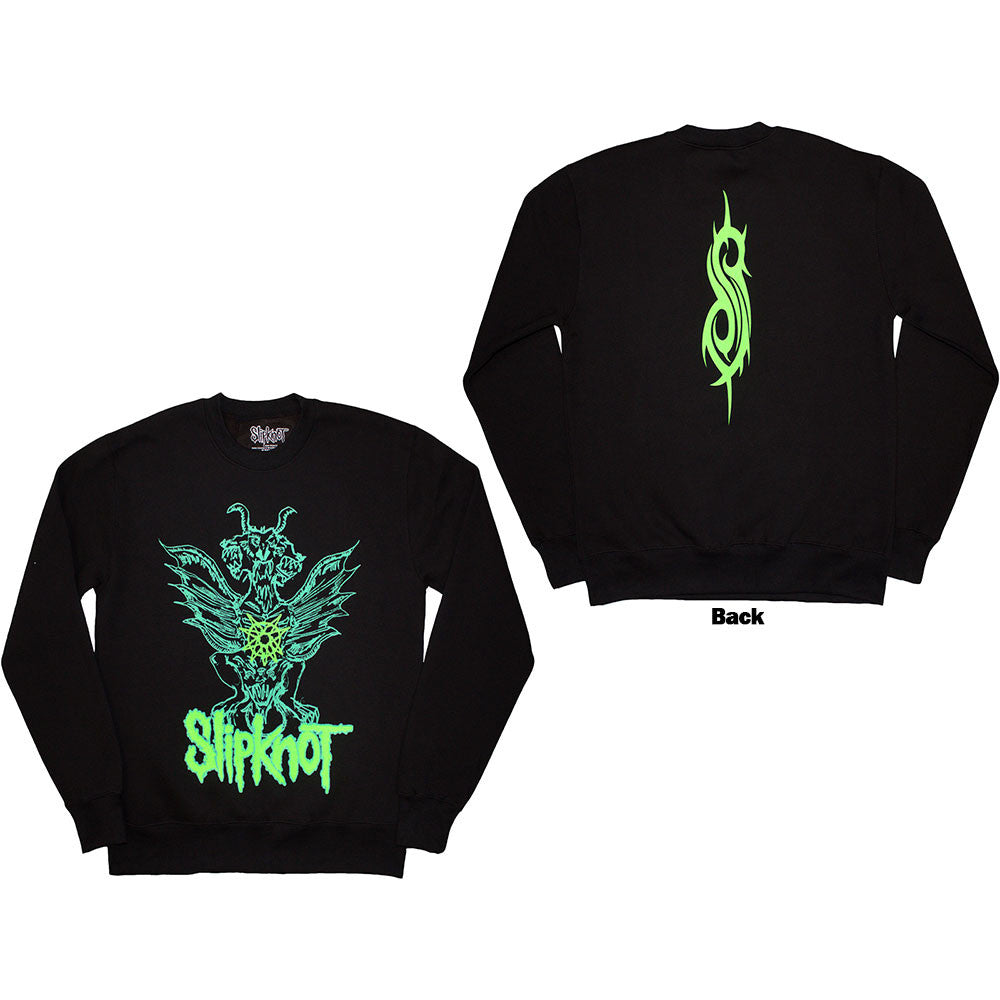 Slipknot Unisex Sweatshirt: Green Demon (Black) (Back Print & Oversized)