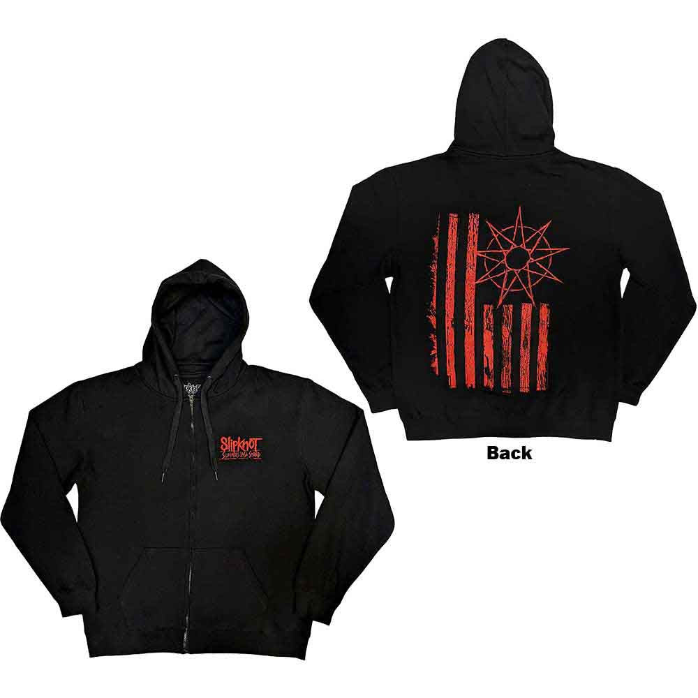 Slipknot Unisex Zipped Hoodie: 9-Point Flag (Black) (Back Print)