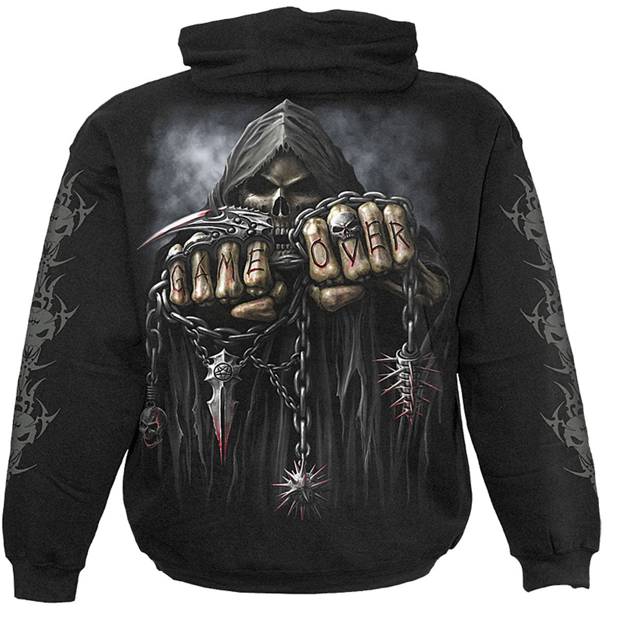 Spiral Kids Pullover Hoodie: Game Over (Black) (Back & Sleeve Print)