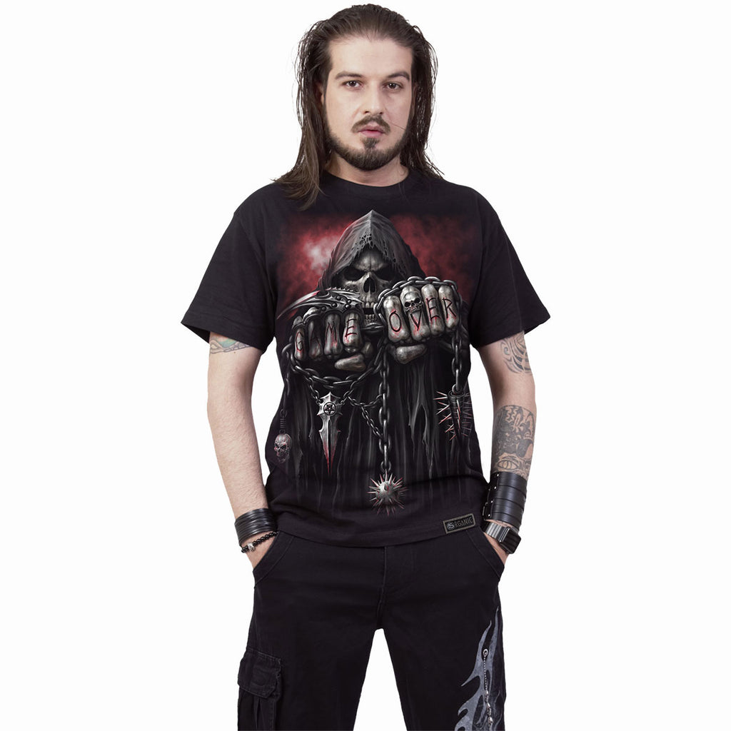 Spiral Unisex Organic T-Shirt: Game Over (Black) (Back Print)