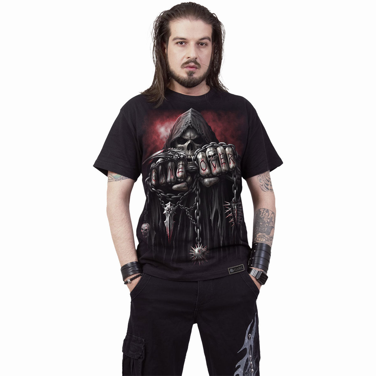 Spiral Unisex Organic T-Shirt: Game Over (Black) (Back Print)