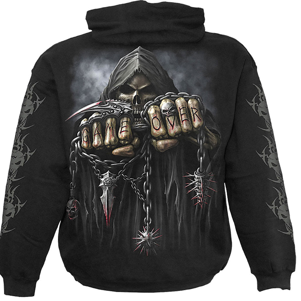 Spiral Unisex Pullover Hoodie: Game Over (Black) (Back & Sleeve Print)
