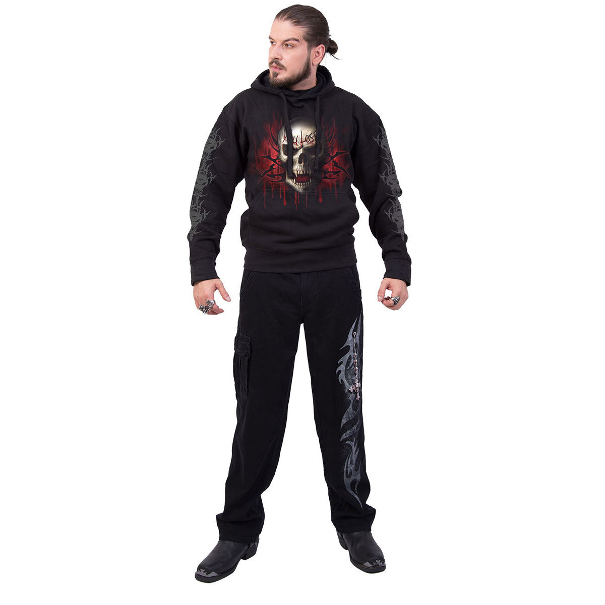 Spiral Unisex Pullover Hoodie: Game Over (Black) (Back & Sleeve Print)