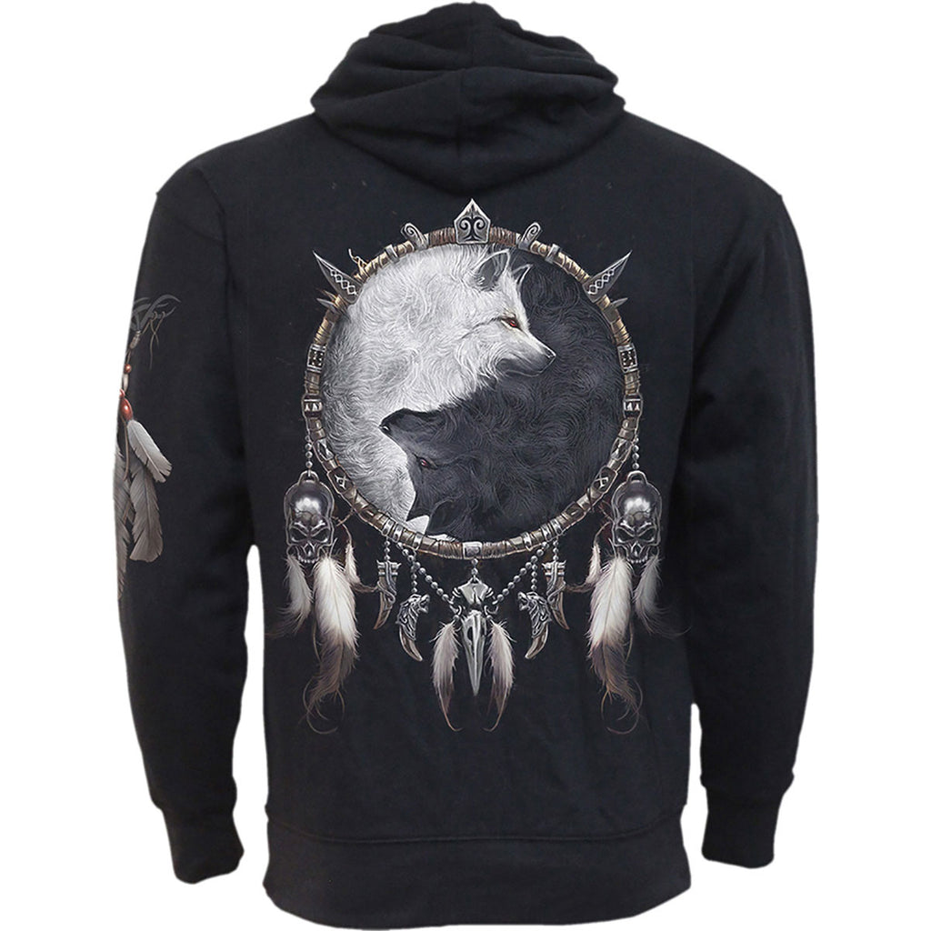 Spiral Unisex Side Pocket Pullover Hoodie: Wolf Chi (Black) (Back & Sleeve Print)