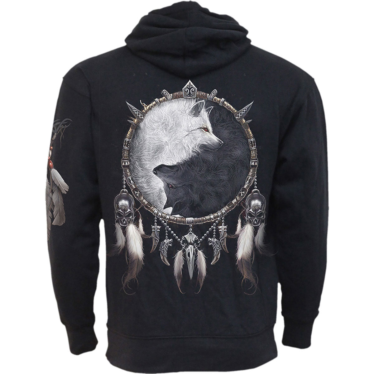 Spiral Unisex Side Pocket Pullover Hoodie: Wolf Chi (Black) (Back & Sleeve Print)
