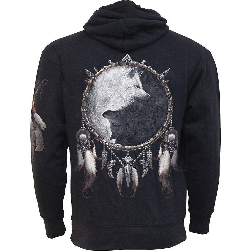 Spiral Unisex Side Pocket Pullover Hoodie: Wolf Chi (Black) (Back & Sleeve Print)