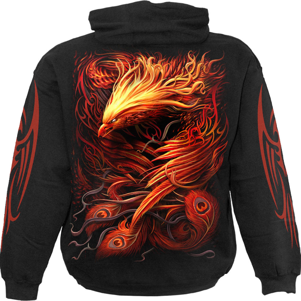Spiral Unisex Pullover Hoodie: Phoenix Arisen (Black) (Back & Sleeve Print)