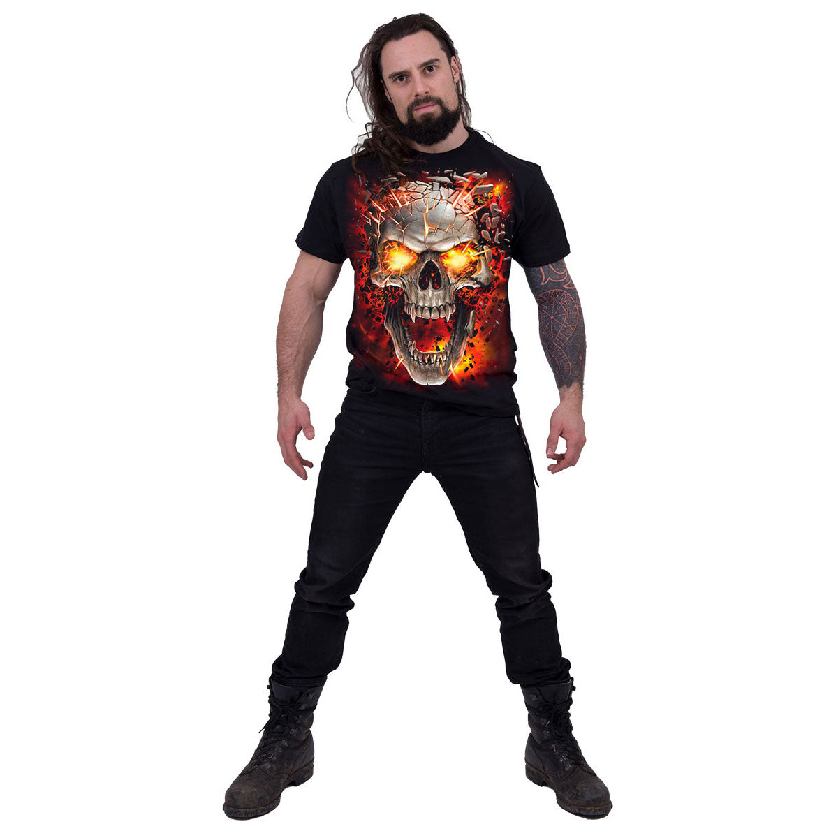 Spiral Unisex T-Shirt: Skull Blast (Black) (Back Print)