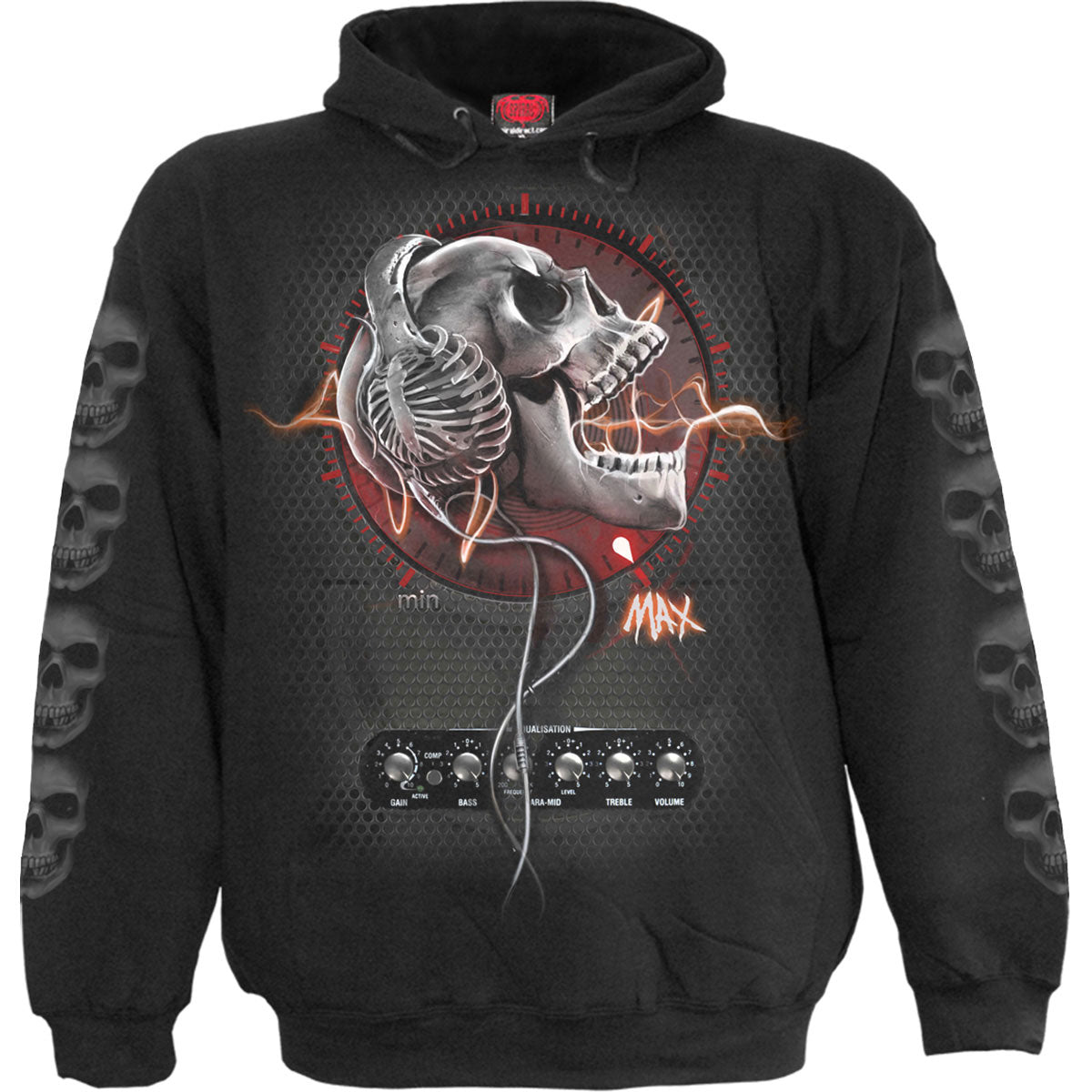 Spiral Kids Pullover Hoodie: Never Too Loud (Black) (Back & Sleeve Print)