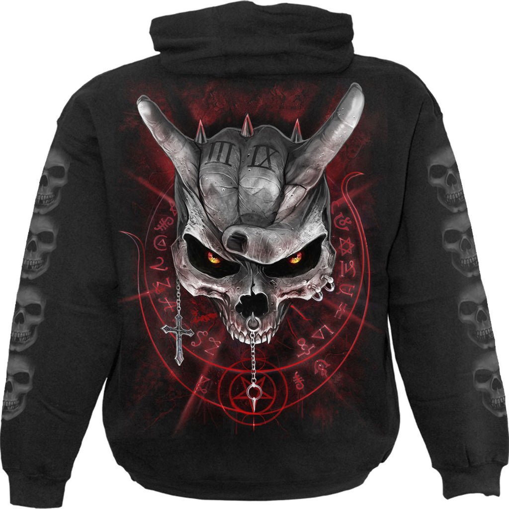 Spiral Kids Pullover Hoodie: Never Too Loud (Black) (Back & Sleeve Print)