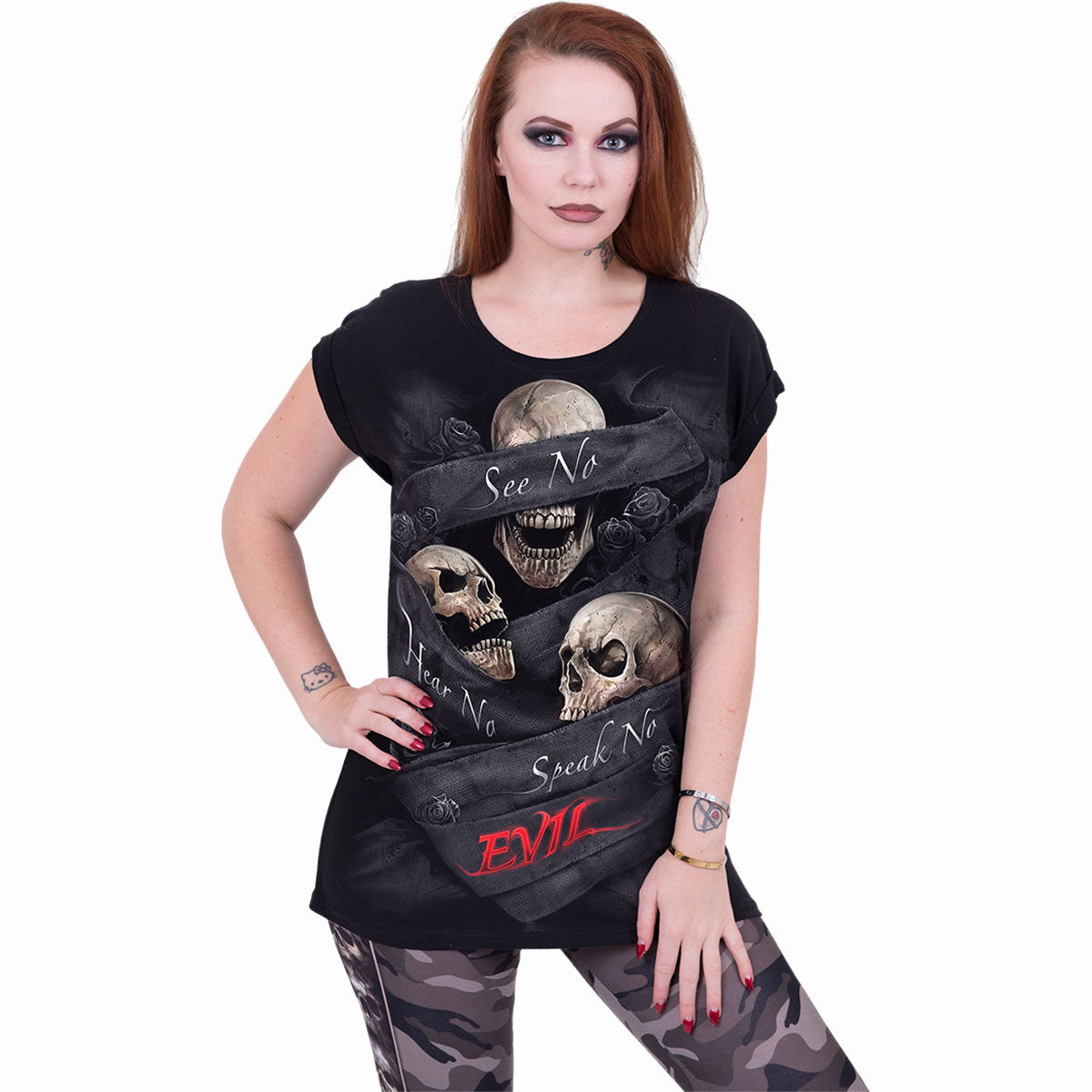 Spiral Ladies Loose Fit T-Shirt: See No Evil (Black)