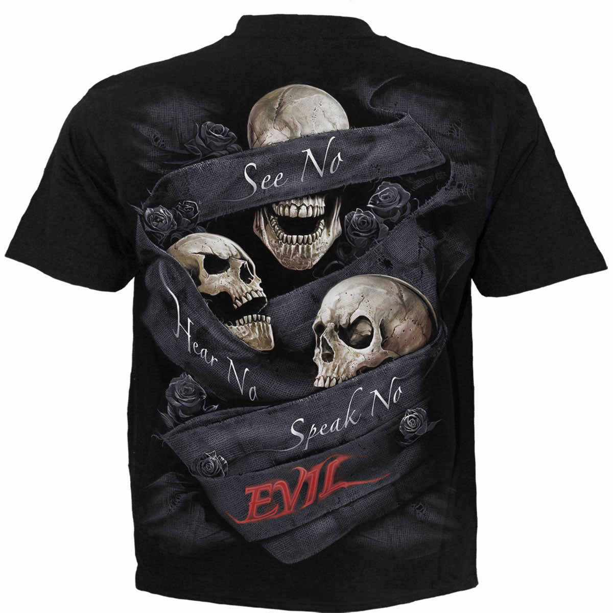 Spiral Unisex T-Shirt: See No Evil (Black) (Back Print)