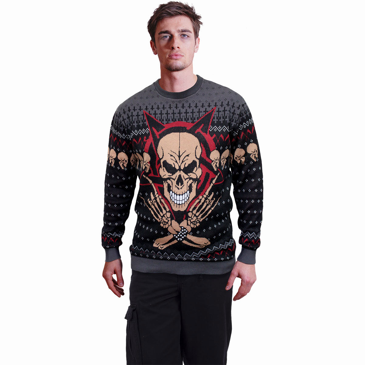 Spiral Unisex Jumper: Evil Rock (Black) (All Over Print)
