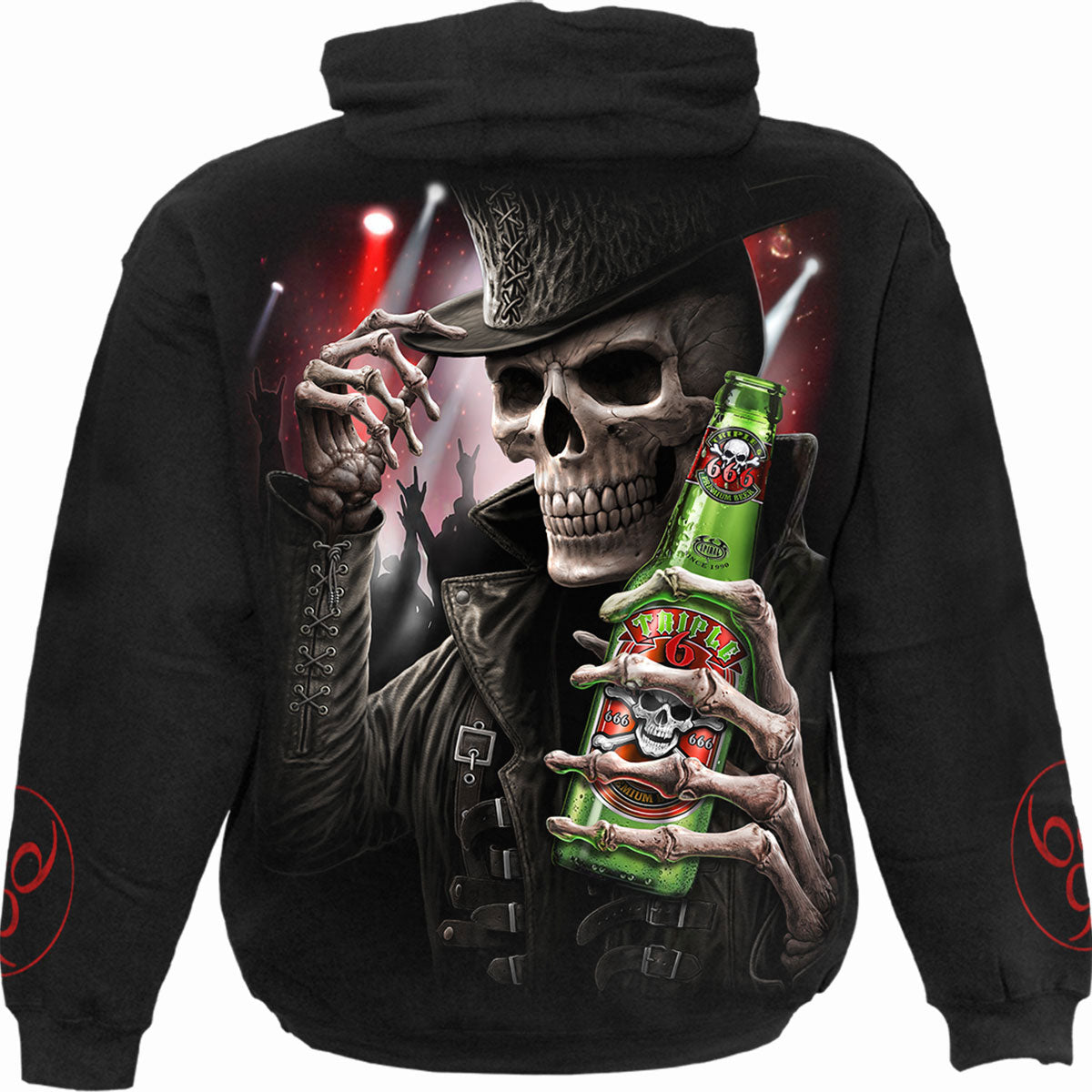 Spiral Unisex Pullover Hoodie: Triple 6 (Black) (Back & Sleeve Print)