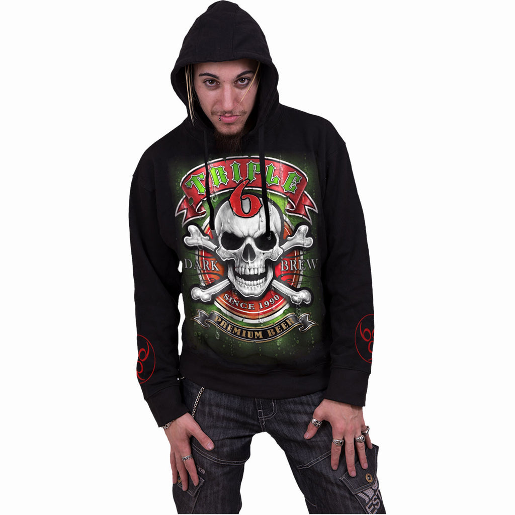 Spiral Unisex Pullover Hoodie: Triple 6 (Black) (Back & Sleeve Print)