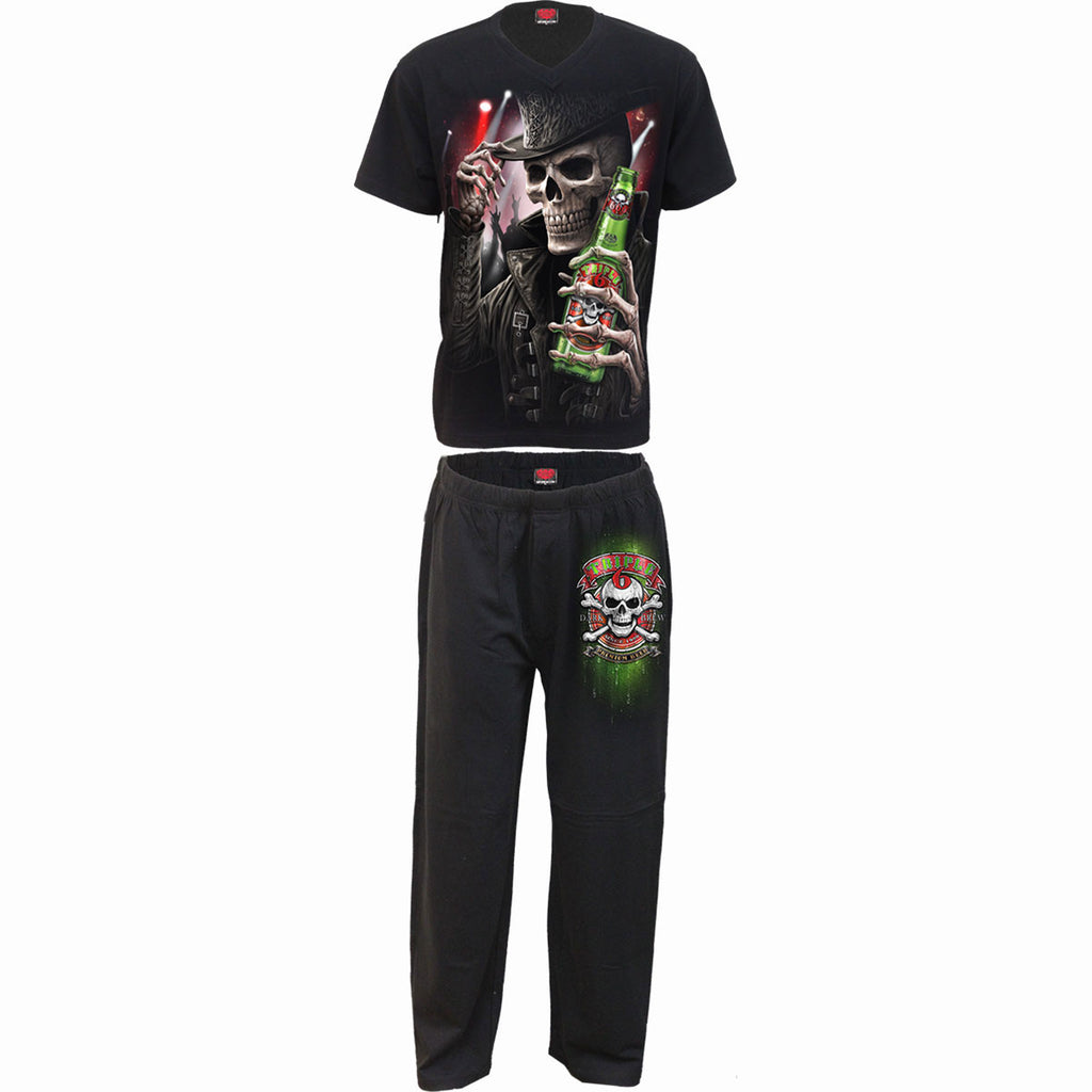 Spiral Unisex 4 Piece Gothic Pyjama Set: Triple 6 (Black) (Back Print)