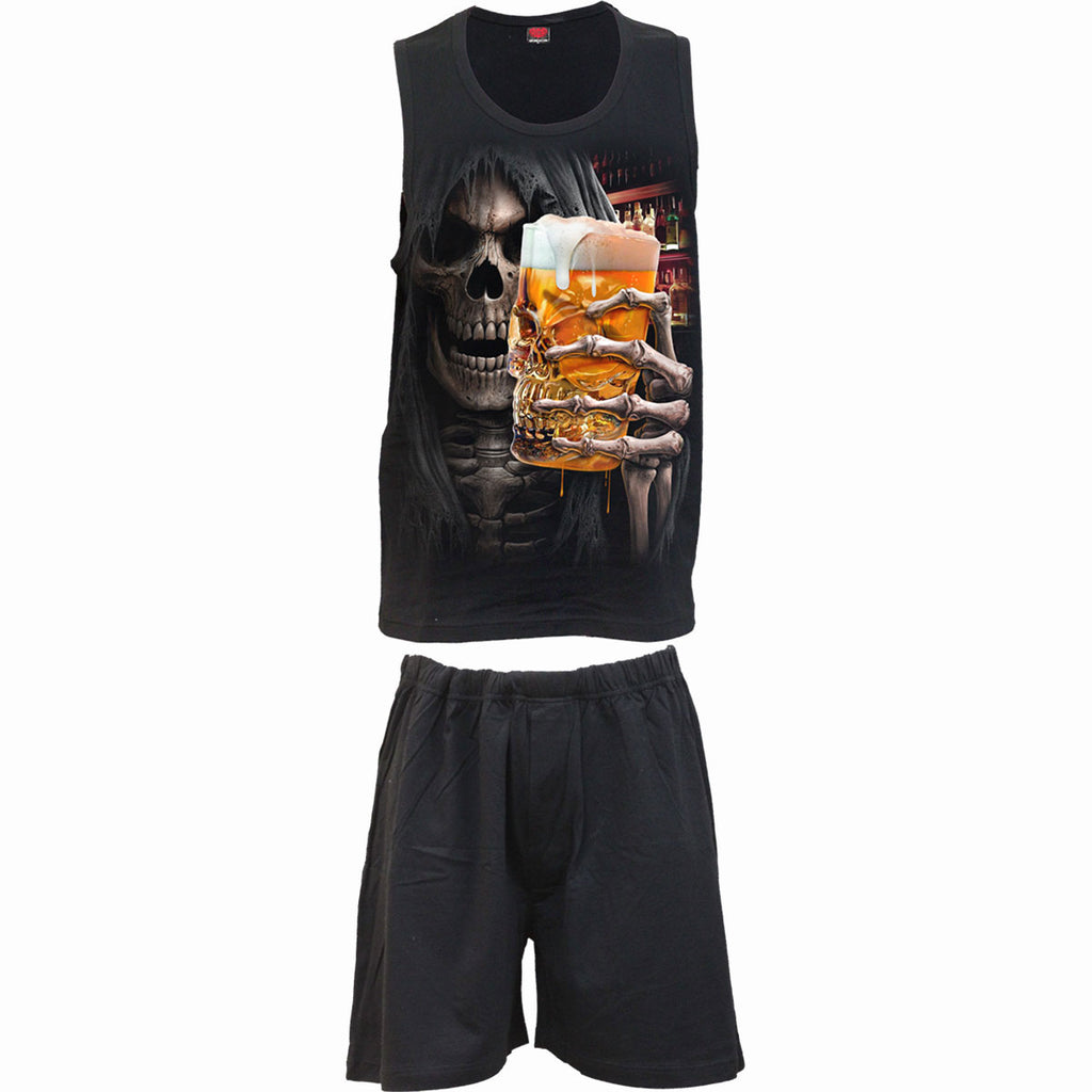 Spiral Unisex 4 Piece Gothic Pyjama Set: Triple 6 (Black) (Back Print)