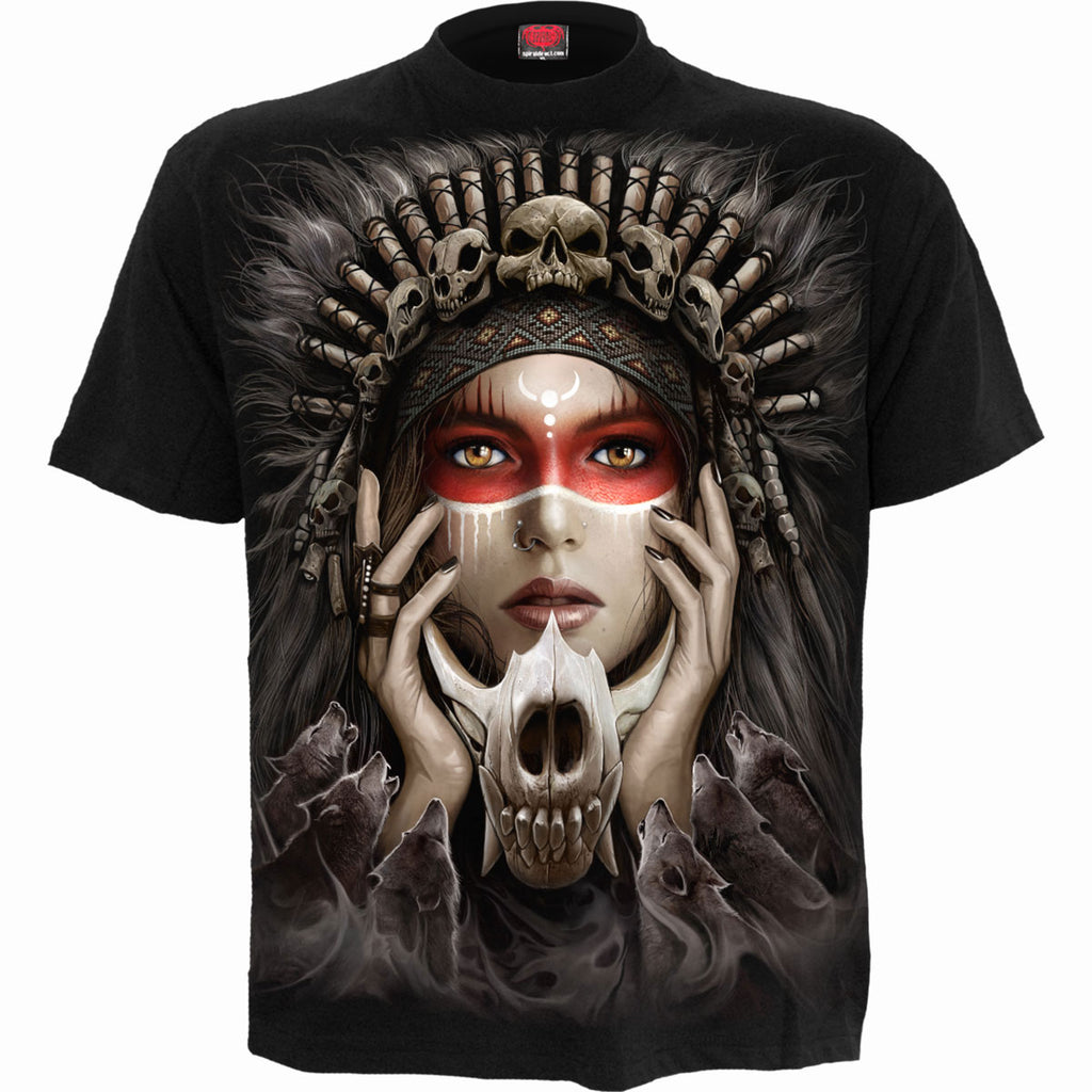 Spiral Unisex T-Shirt: Cry Of The Wolf (Black) (Back Print)