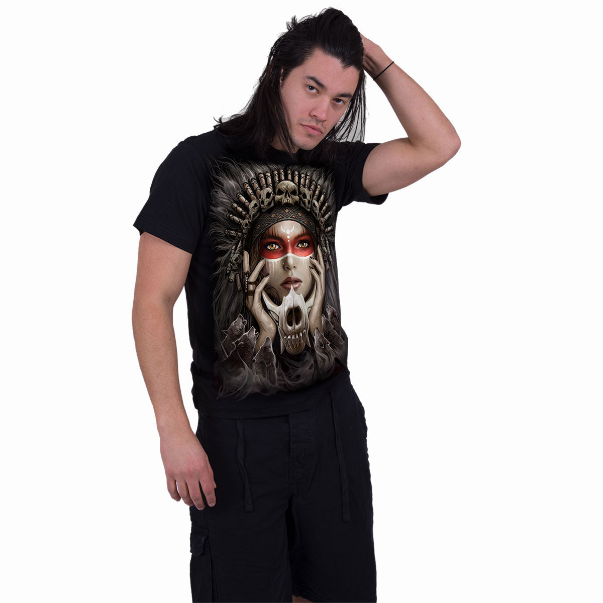 Spiral Unisex T-Shirt: Cry Of The Wolf (Black) (Back Print)