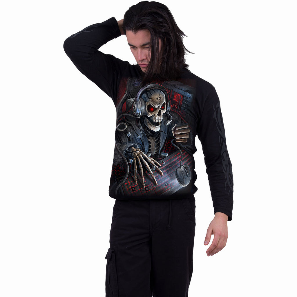 Spiral Unisex Long Sleeve T-Shirt: PC Gamer (Black) (Back & Sleeve Print)