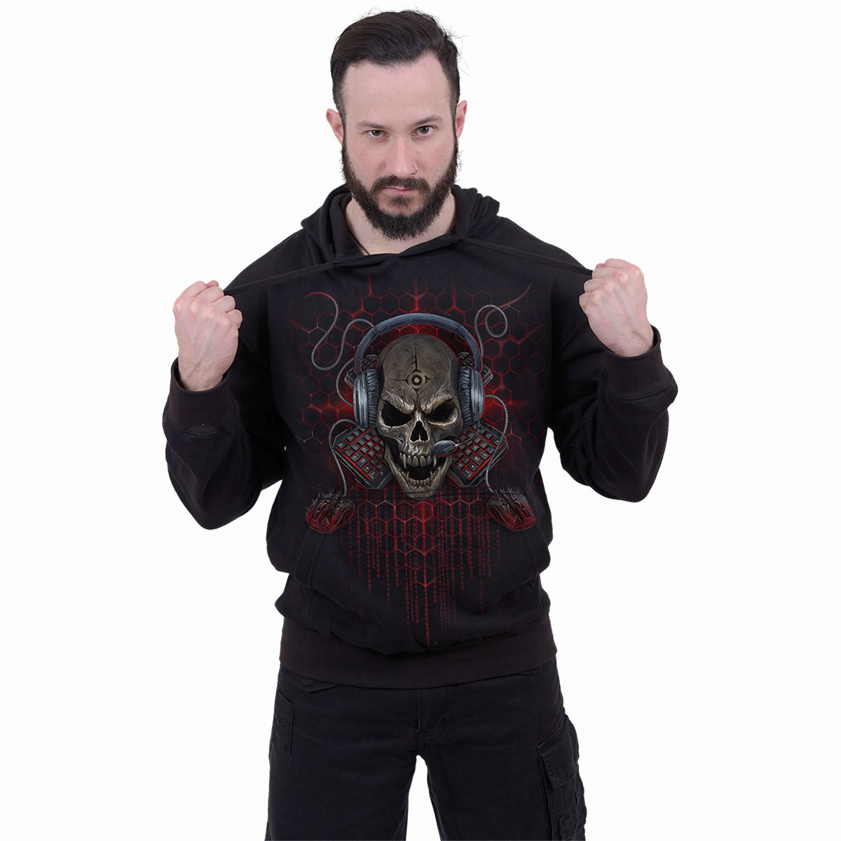 Spiral Unisex Pullover Hoodie: PC Gamer (Black) (Back & Sleeve Print)
