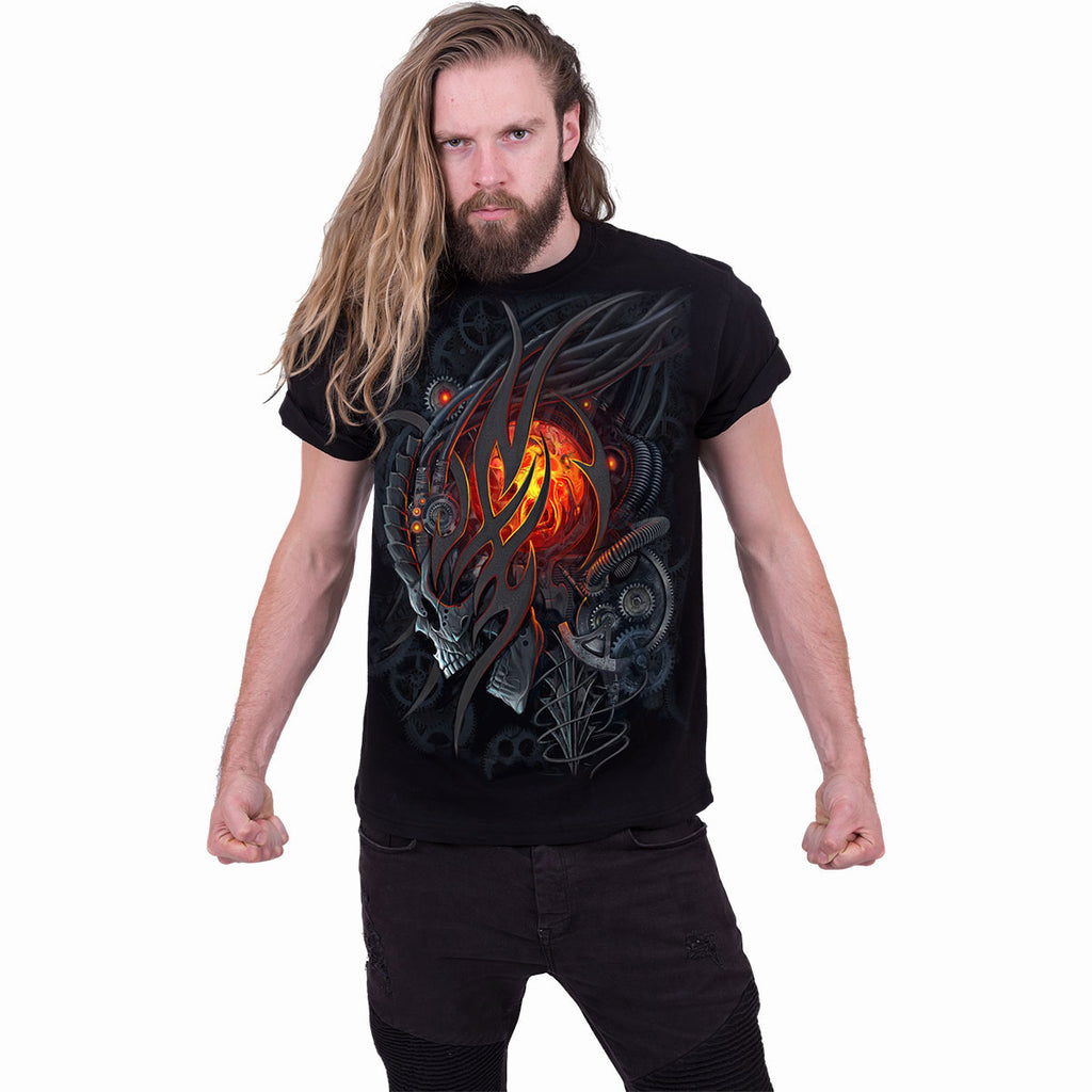 Spiral Unisex T-Shirt: Steampunk Skull (Black) (Back Print)