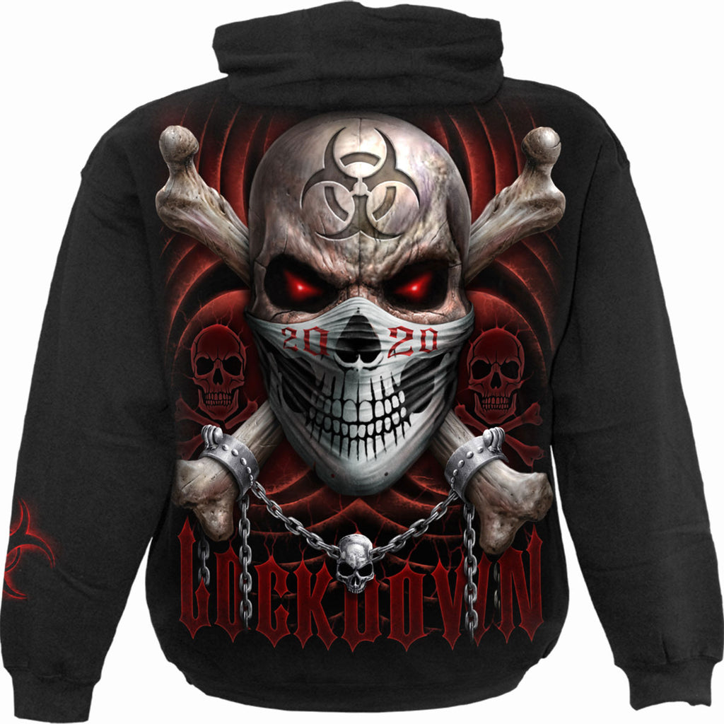 Spiral Unisex Pullover Hoodie: Lockdown 2020 (Black) (Back & Sleeve Print)